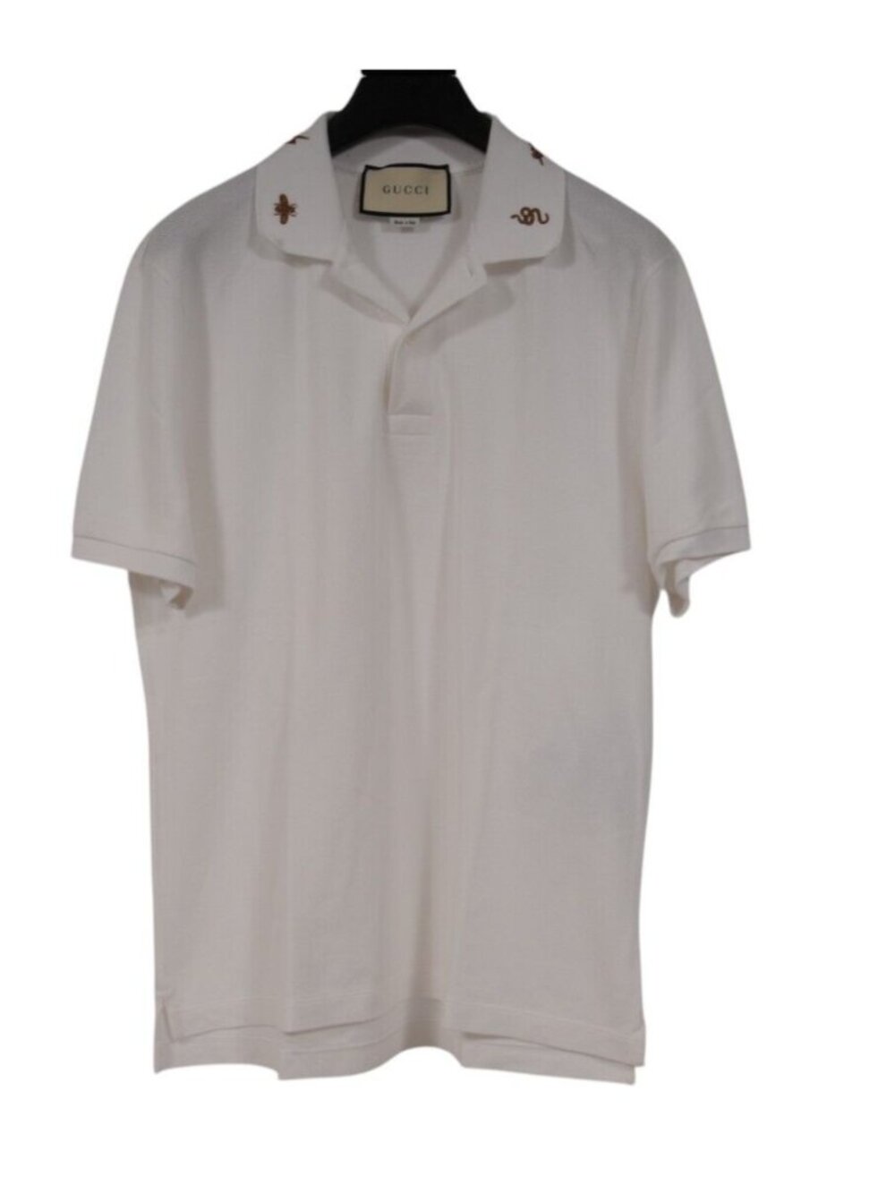 Gucci Embroiderd Butterfly Snake Polo Large White Black Cotton Gold Applique